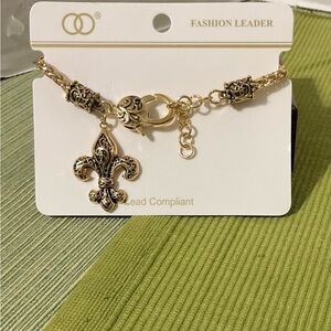 Lead Compliant Gold Fleur-de-Lis Bracelet Brighton Style Bracelet Adjustable